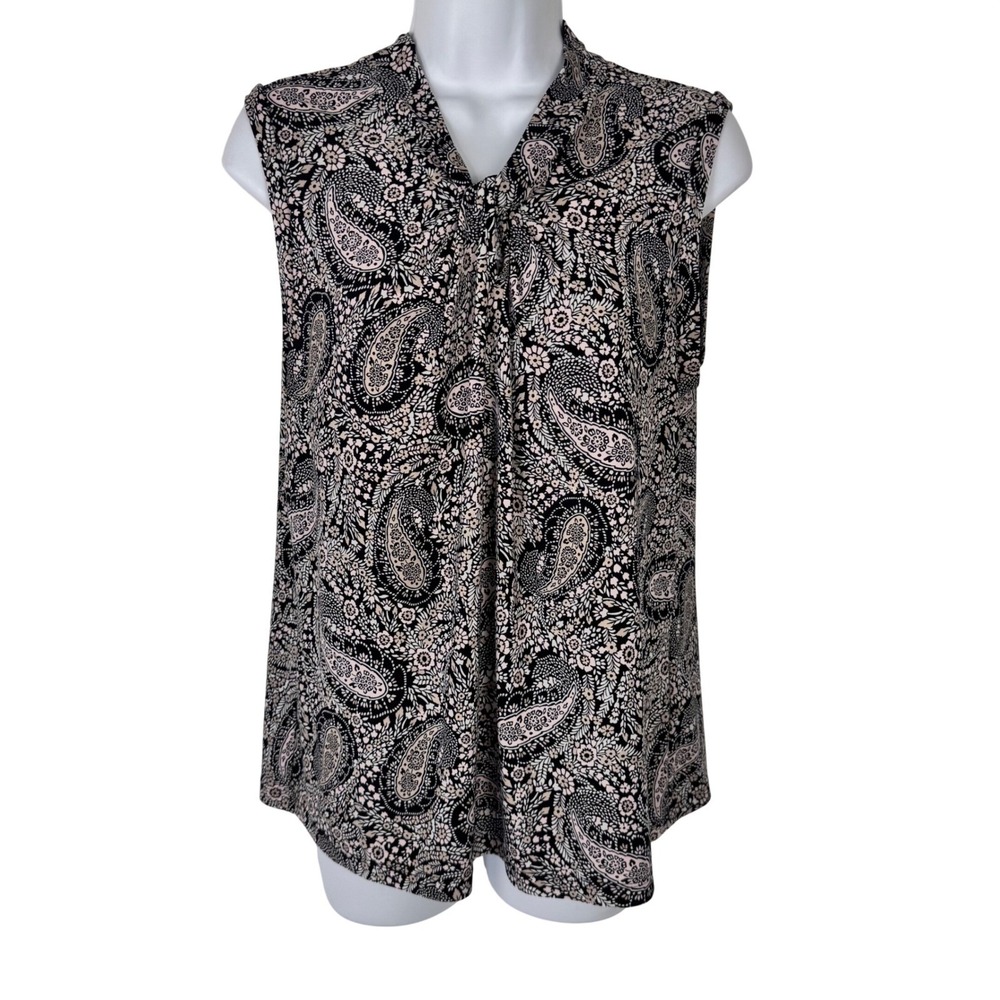 Tommy Hilfiger Blouse Womens Large Black Pink Sleeveless Paisley Floral Shell